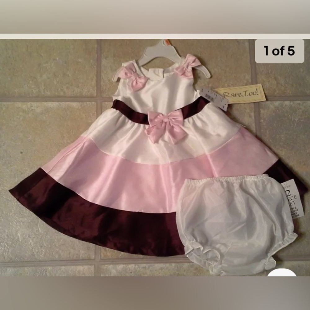 (NWT) Rare Too! Size 18  Months Pink,Cream & Brown Party Dress Retails @$44.00